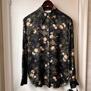 New VINCE 100% Silk Rose Field Blouse